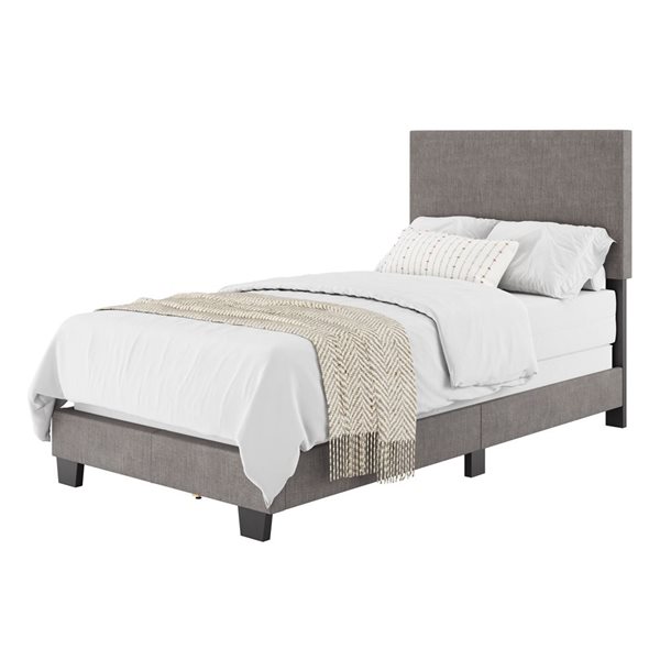 Brentwood Valley Designs Nova Dark Grey Single/Twin-Sized Modern Fabric Upholstered Bed Frame with Headboard