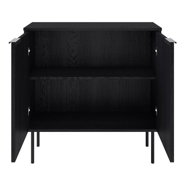 Buffet compact Alexander en bois d'ingénierie cannelé noir par Brentwood Valley Designs, pieds en métal noir