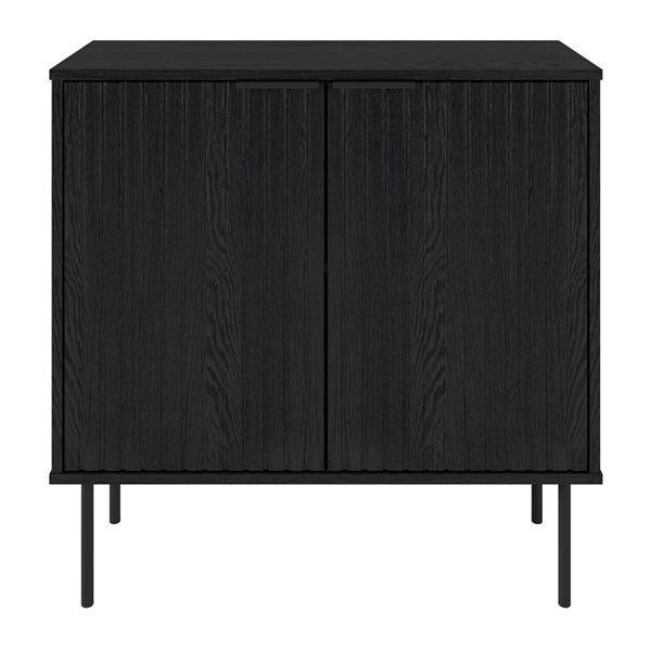 Buffet compact Alexander en bois d'ingénierie cannelé noir par Brentwood Valley Designs, pieds en métal noir