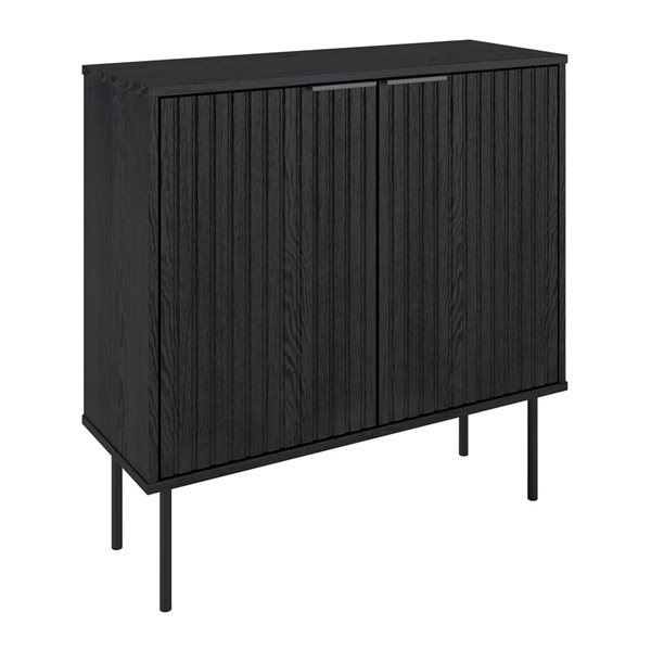 Brentwood Valley Designs Alexander Black Fluted Engineered Wood Compact Buffet with Metal Legs