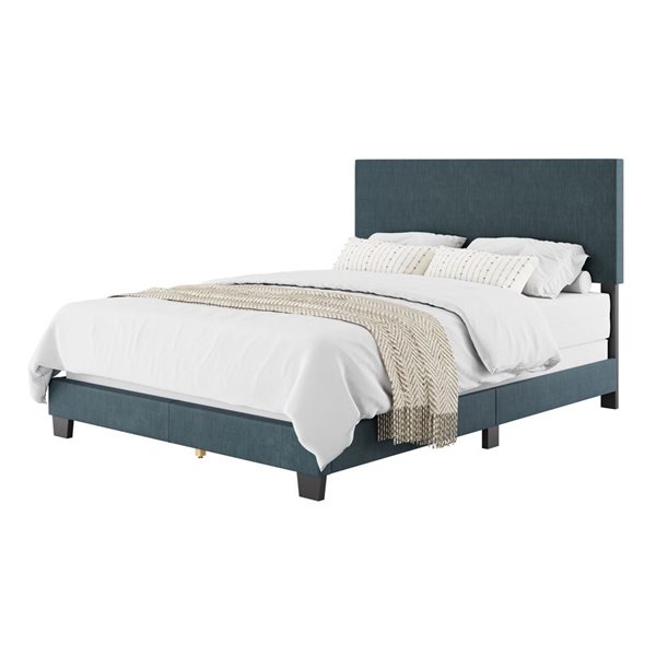 Brentwood Valley Designs Nova Dark Blue Queen-Sized Modern Fabric Upholstered Bed Frame with Headboard