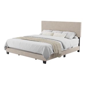 Brentwood Valley Designs Nova Beige King-Sized Modern Fabric Upholstered Bed Frame with Headboard