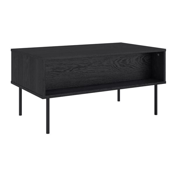 Table basse classique Alexander en bois d'ingénierie cannelé avec pieds en métal par Brentwood Valley Designs, noir