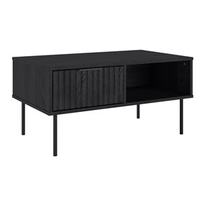 Brentwood Valley Designs Alexander Black Classic Fluted Engineered Wood Coffee Table with Metal Legs