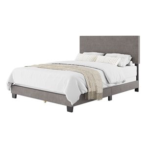 Brentwood Valley Designs Nova Dark Grey Queen-Sized Modern Fabric Upholstered Bed Frame with Headboard