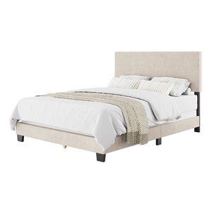 Brentwood Valley Designs Nova Beige Queen-Sized Modern Fabric Upholstered Bed Frame with Headboard