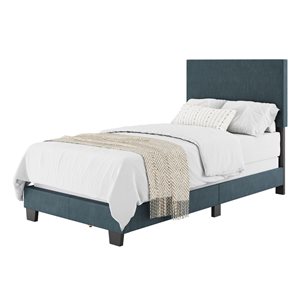 Brentwood Valley Designs Nova Dark Blue Single/Twin-Sized Modern Fabric Upholstered Bed Frame with Headboard