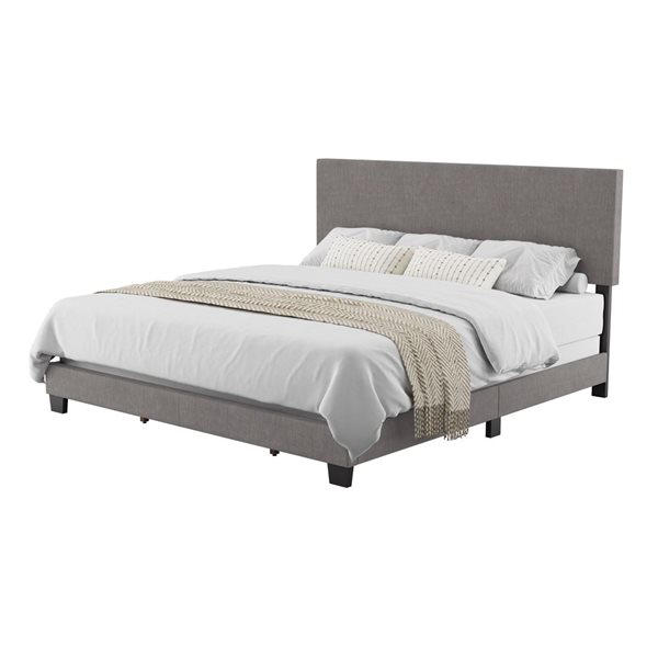 Brentwood Valley Designs Nova Dark Grey King-Sized Modern Fabric Upholstered Bed Frame with Headboard