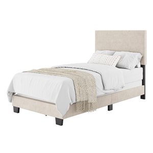 Brentwood Valley Designs Nova Beige Single/Twin-Sized Modern Fabric Upholstered Bed Frame with Headboard