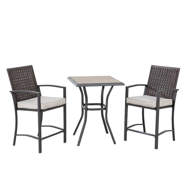 Ensemble Salon De Jardin 3 Pièces Bistro 2 Personnes - Fauteuils Osier Et Table Basse En Verre Trempé
