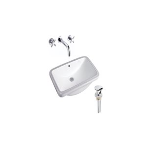 DROP Bath and Kitchen 23.6-in W Rectangle Ceramic Bathroom Undermount Sink Set in White with Chrome Faucet and Drain