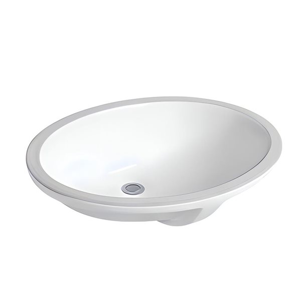 Ensemble lavabo ovale en céramique DROP Bath and Kitchen sous plan 21,7 x 16,1 po, blanc à bonde et robinet noirs