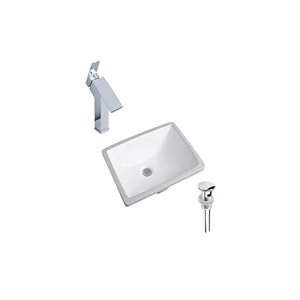 DROP Bath and Kitchen 20.3-in W Rectangle White Ceramic Bathroom Undermount Sink Set w/ Chrome Faucet and Drain