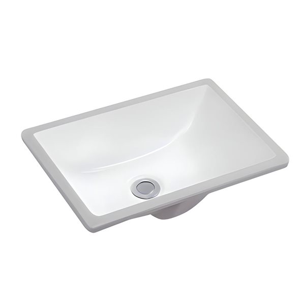 Ensemble lavabo rectangle en céramique DROP Bath and Kitchen sous plan 17,9 po l., blanc à bonde chromée