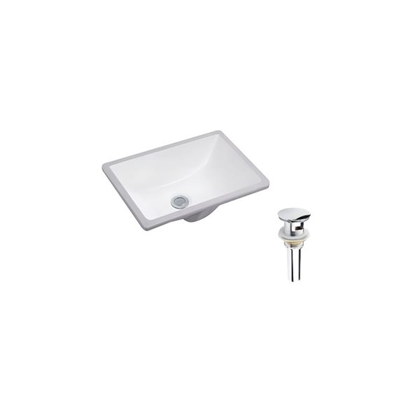 DROP Bath and Kitchen 17.9-in W Rectangular Ceramic Bathroom Undermount Sink Set in White with Chrome Drain