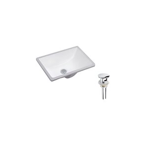 Ensemble lavabo rectangle en céramique DROP Bath and Kitchen sous plan 17,9 po l., blanc à bonde chromée