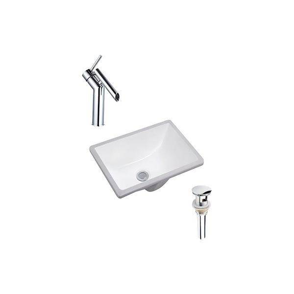 Ensemble lavabo rectangle en céramique blanche sous plan DROP Bath and Kitchen 17,9 po l. à bonde et robinet chromés