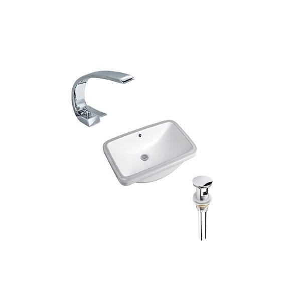 DROP Bath and Kitchen 23.6 x 15-in White Rectangle Ceramic Bathroom Undermount Sink Set with Chrome Faucet and Drain