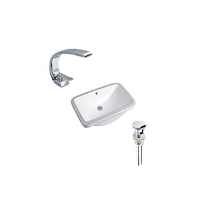 DROP Bath and Kitchen 23.6 x 15-in White Rectangle Ceramic Bathroom Undermount Sink Set with Chrome Faucet and Drain