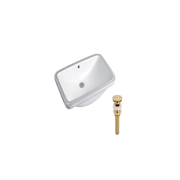 DROP Bath and Kitchen 23.6-in W Rectangular Ceramic Bathroom Undermount Sink Set in White with Gold Drain