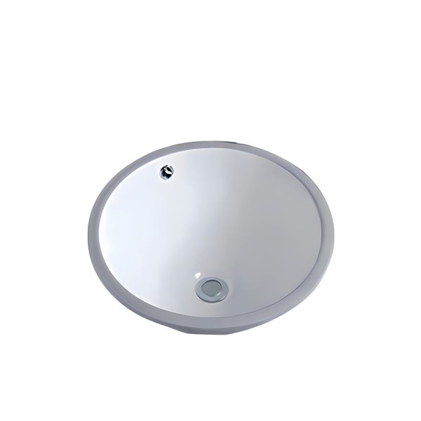 Ensemble lavabo blanc en céramique rond sous plan DROP Bath and Kitchen 15,7 po diamètre, bonde/robinet chromés