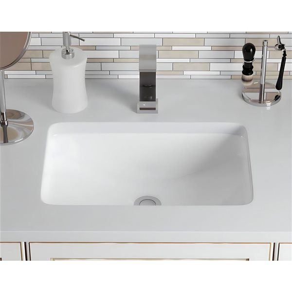 DROP Bath and Kitchen 17.9-in W White Rectangular Ceramic Bathroom Undermount Sink Set w/ Chrome Faucet and Drain