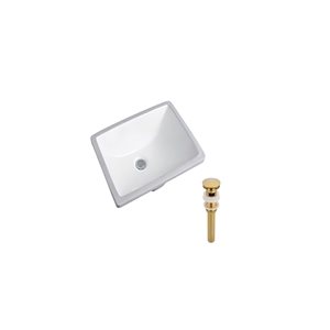 DROP Bath and Kitchen 20.3-in W Rectangular Ceramic Bathroom Undermount Sink Set in White with Gold Drain