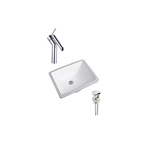 DROP Bath and Kitchen 20.3 x 15.2-in White Rectangle Ceramic Bathroom Undermount Sink Set w/ Chrome Faucet and Drain