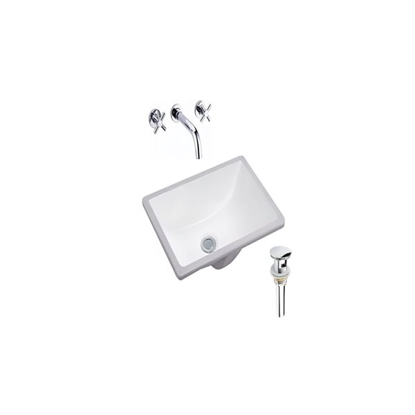 DROP Bath and Kitchen 17.9-in W Rectangle Ceramic Bathroom Undermount Sink Set in White with Chrome Faucet and Drain