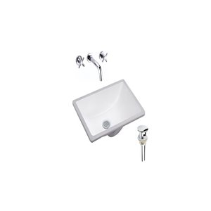 Ensemble lavabo rectangle en céramique blanche sous plan DROP Bath and Kitchen 17,9 po l., à bonde et robinet chromés