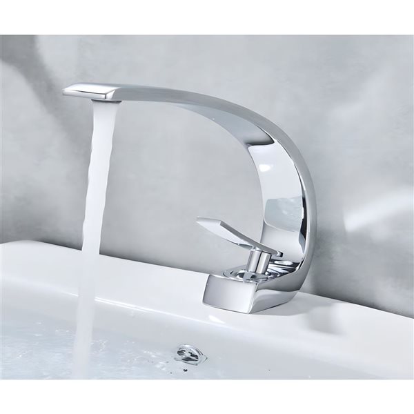 Ensemble lavabo ovale en céramique DROP Bath and Kitchen sous plan 21,7 x 16,1 po blanc à bonde et robinet chromés