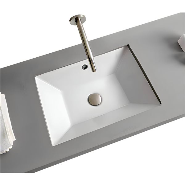 DROP Bath and Kitchen 23.6 x 15-in White Rectangle Ceramic Undermount Bathroom Sink Set w/ Chrome Faucet and Drain