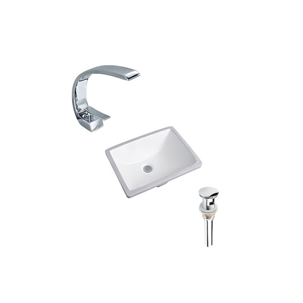 DROP Bath and Kitchen 20.3-in W Rectangle Ceramic Bathroom Undermount Sink Set in White with Chrome Faucet and Drain