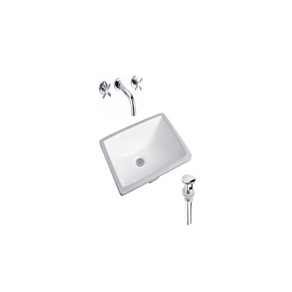 DROP Bath and Kitchen 20.3 x 15.2-in White Rectangular Ceramic Undermount Bathroom Sink Set w/ Chrome Faucet and Drain