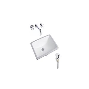 DROP Bath and Kitchen 20.3 x 15.2-in White Rectangular Ceramic Undermount Bathroom Sink Set w/ Chrome Faucet and Drain