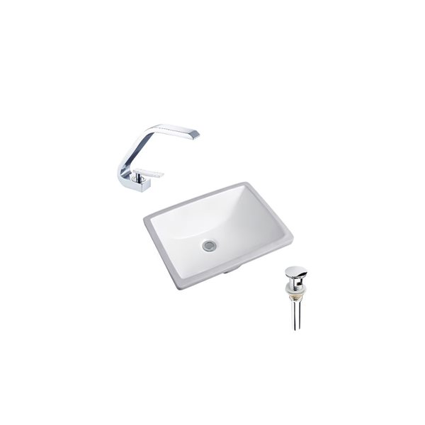 DROP Bath and Kitchen 20.3-in W Rectangle Ceramic Bathroom Undermount Sink Set in White w/ Chrome Faucet and Drain