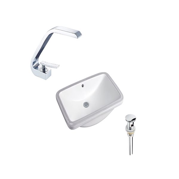 DROP Bath and Kitchen 23.6-in W White Rectangular Ceramic Bathroom Undermount Sink Set w/ Chrome Faucet and Drain