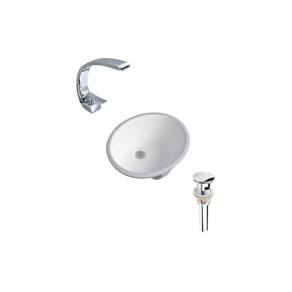 DROP Bath and Kitchen 18.5-in W White Oval Ceramic Undermount Bathroom Sink Set with Chrome Drain and Faucet