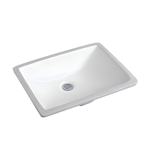 Ensemble lavabo rectangle en céramique blanche sous plan DROP Bath and Kitchen 20,3 po l. à bonde chromée