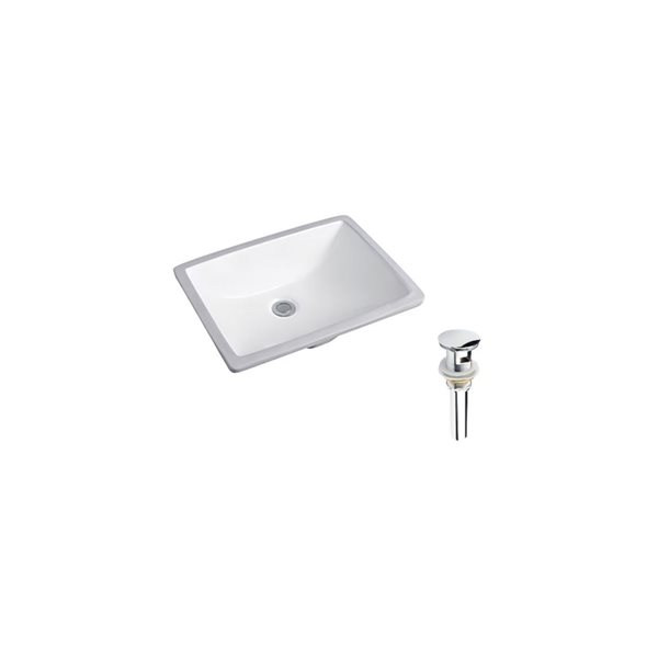 DROP Bath and Kitchen 20.3-in W Rectangular Ceramic Bathroom Undermount Sink Set in White with Chrome Drain