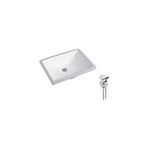DROP Bath and Kitchen 20.3-in W Rectangular Ceramic Bathroom Undermount Sink Set in White with Chrome Drain