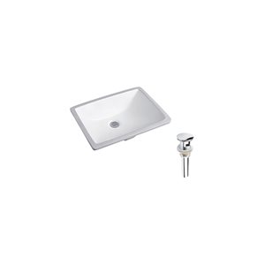 Ensemble lavabo rectangle en céramique blanche sous plan DROP Bath and Kitchen 20,3 po l. à bonde chromée