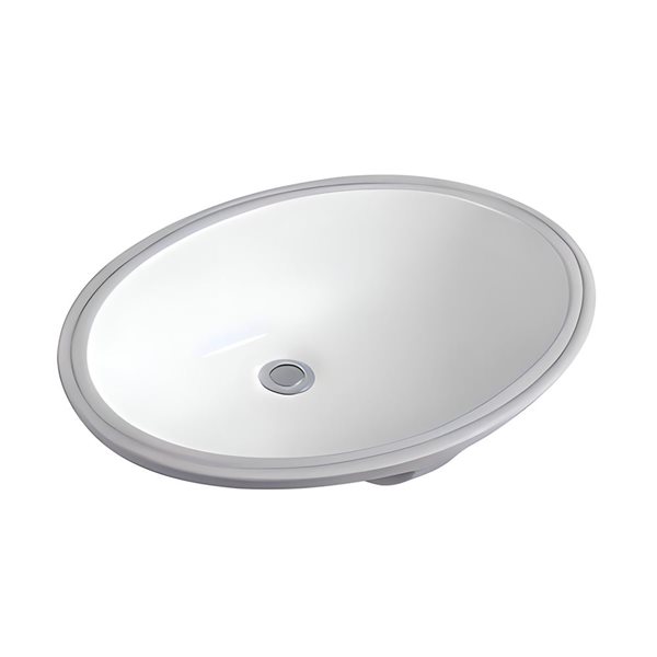 Ensemble lavabo ovale blanc en céramique DROP Bath and Kitchen sous plan 23,6 po l., bonde et robinet chromés