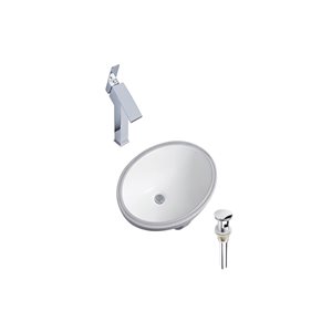 Ensemble lavabo ovale en céramique DROP Bath and Kitchen sous plan 23,6 po l. blanc à bonde/robinet chromés