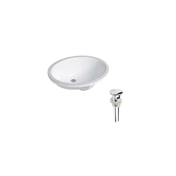 Ensemble lavabo ovale blanc en céramique DROP Bath and Kitchen sous plan 21,7 po l. à bonde chromée