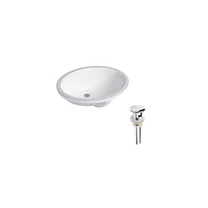 Ensemble lavabo ovale blanc en céramique DROP Bath and Kitchen sous plan 21,7 po l. à bonde chromée