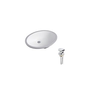 DROP Bath and Kitchen 23.6-in W Oval Ceramic Bathroom Undermount Sink Set in White with Chrome Drain