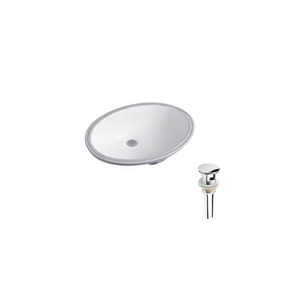 Ensemble lavabo ovale en céramique DROP Bath and Kitchen sous plan 23,6 po l. blanc à bonde chromée