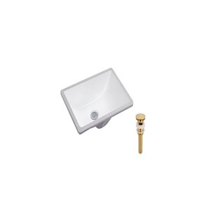 DROP Bath and Kitchen 17.9-in W Rectangular Ceramic Bathroom Undermount Sink Set in White with Gold Drain