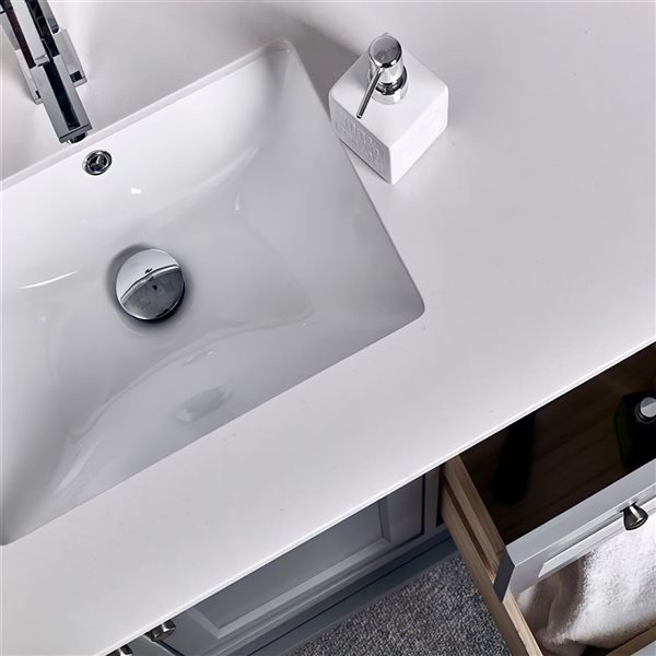 DROP Bath and Kitchen 23.6-in W Rectangular Ceramic Bathroom Undermount Sink Set in White with Chrome Drain